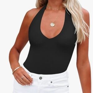 Reoria Sexy Casual‎ Halter V Neck Sleeveless Backless Slimming Bodysuits